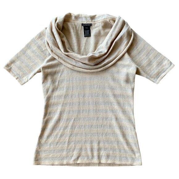 Holt Renfrew Cashmere Blend Beige & Silver Striped Cowl Sweater Size Extra Large - Picture 1 of 5